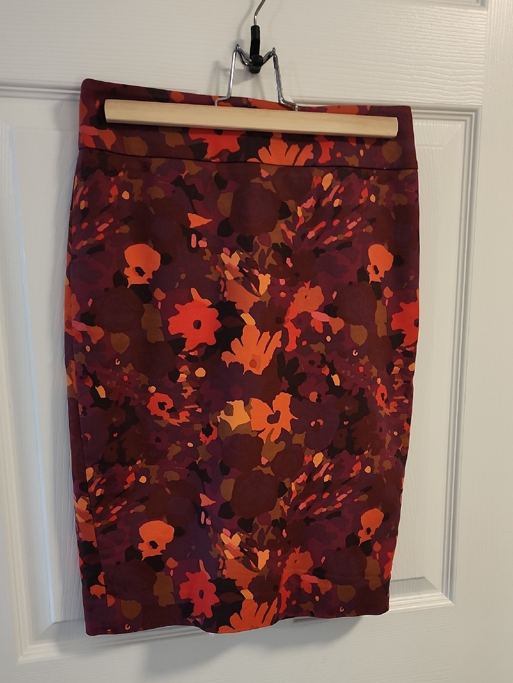 LOFT Floral Pencil Skirt - Burgundy & Orange Accents